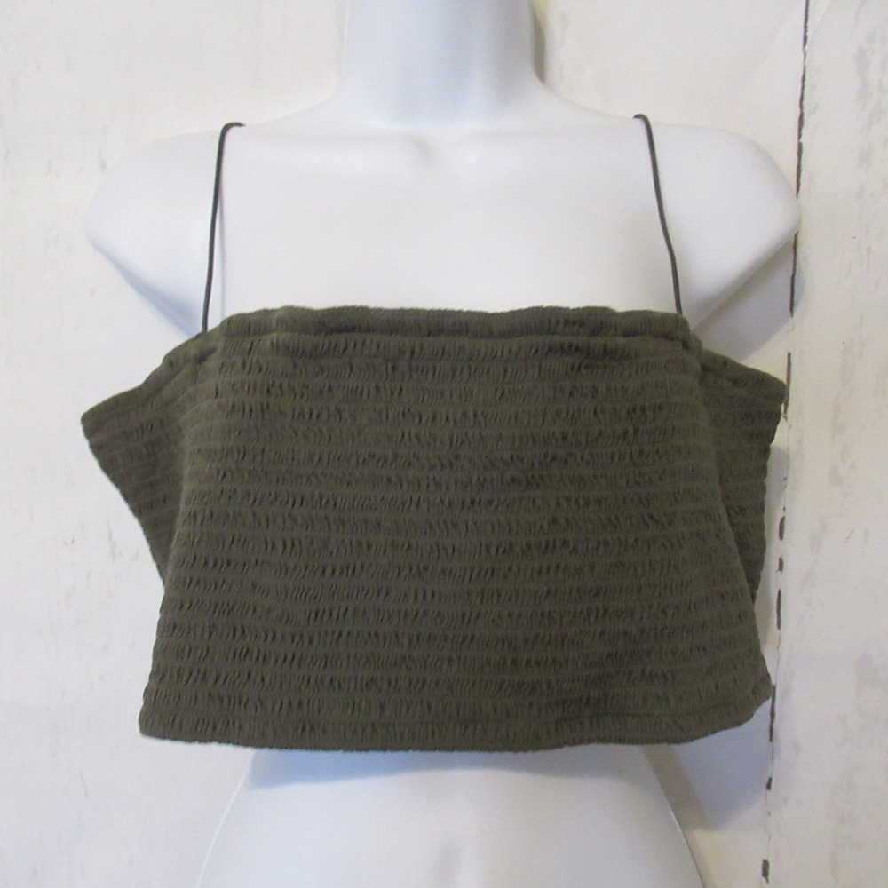 New Maeve Anthropologie Top L Moss Green Smocked Cropped‎ Tank Festival Boho